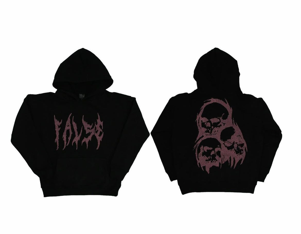 Purple False “3 HEADED SKULL” Rhinestone Hoodie